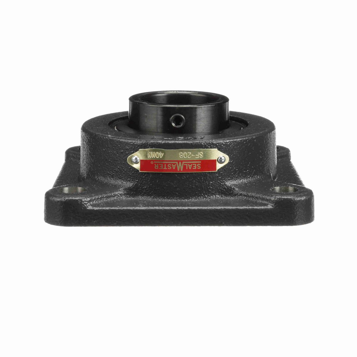 Sealmaster Mounted Cast Iron Four Bolt Flange Ball Bearing - 52100 Bearing Steel, Black Oxided - Setscrew Lock - SF-208