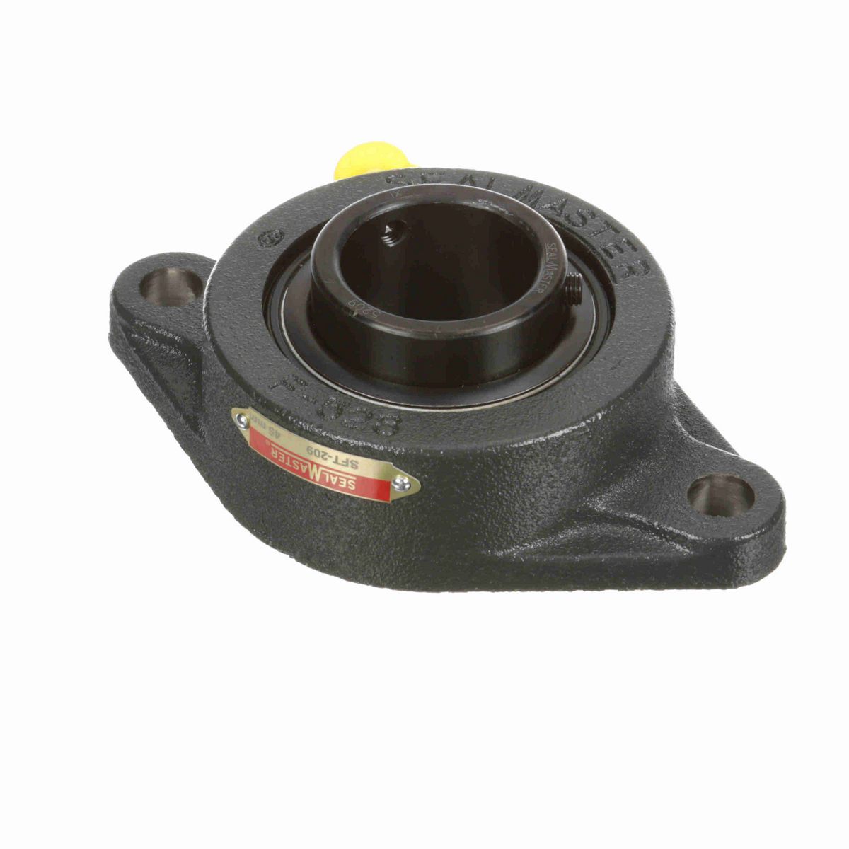 Sealmaster Mounted Cast Iron Two Bolt Flange Ball Bearing - 52100 Bearing Steel, Black Oxided - Setscrew Lock - SFT-209