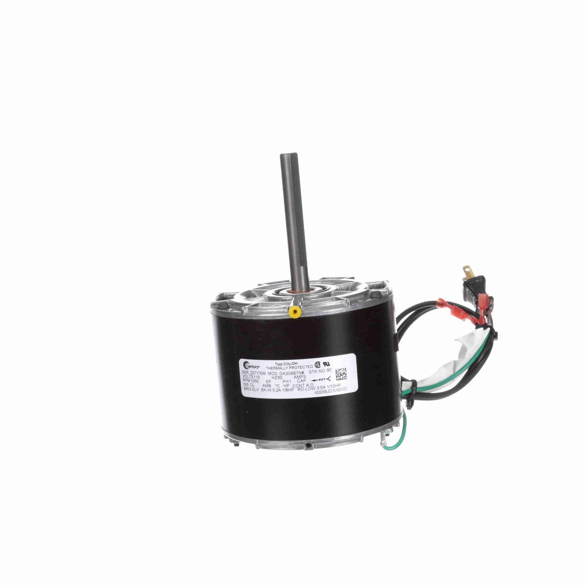 Century OEM Replacement Motor, 1/8, 1/10 HP, 1 Ph, 60 Hz, 115 V, 1050 RPM, 2 Speed, 42 Frame, OAO - 90