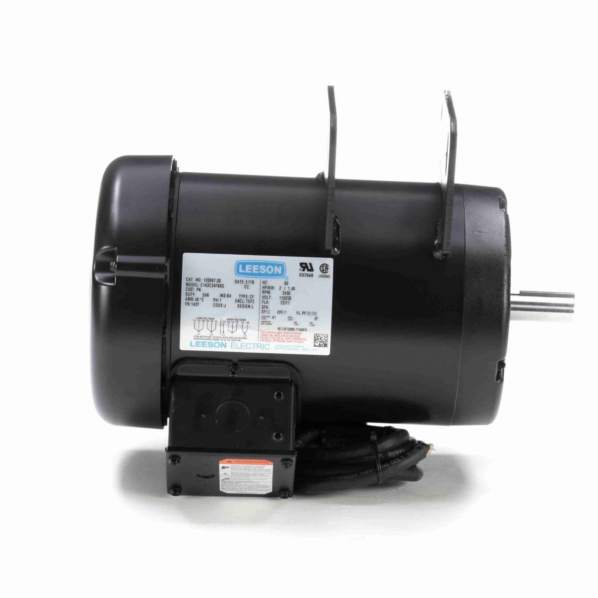 LEESON Other Purpose Motor, 2 HP, 1 Ph, 60 Hz, 115/230 V, 3600 RPM, 143Y Frame, TEFC - 120997.00