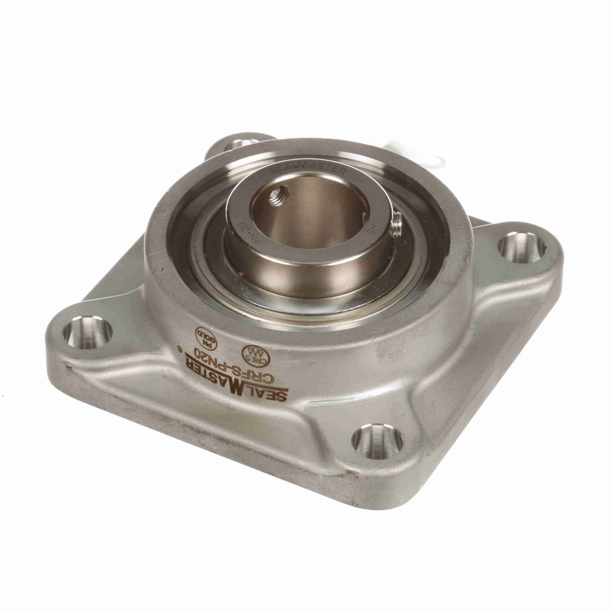 Sealmaster Mounted Stainless Steel Four Bolt Flange Ball Bearing - 52100 Bearing Steel, Phosphorus Nickel Coated - Setscrew Lock - Corrosion Resistant - CRFS-PN20