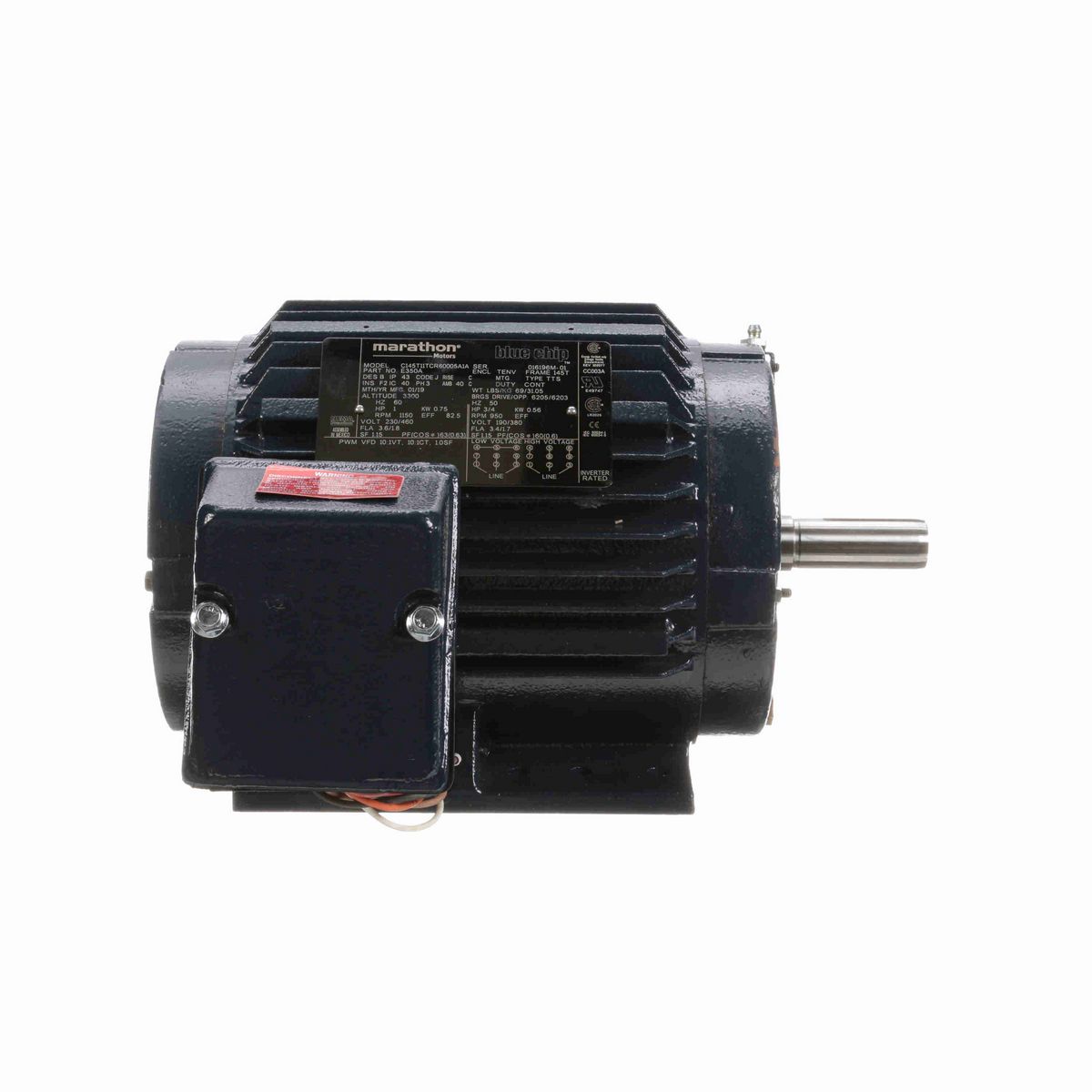 LEESON General Purpose Motor, 1 HP, 3 Ph, 60 Hz, 230/460 V, 1200 RPM, 145T Frame, TENV - E350A