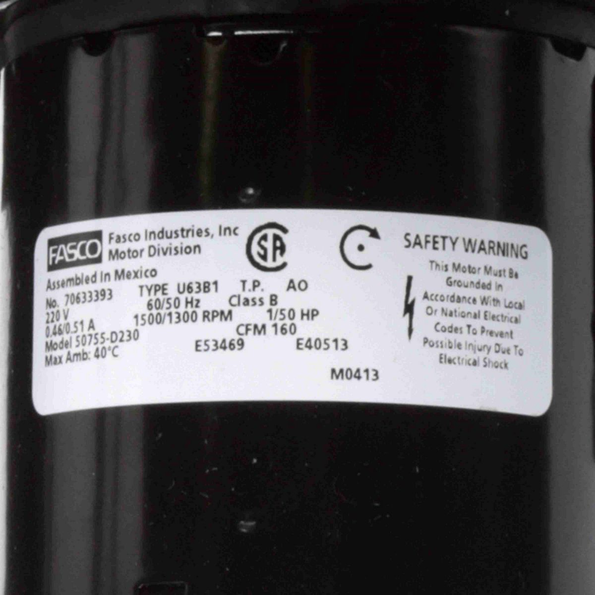 FASCO Rectangular Outlet Shaded Pole Centrifugal Blower, 220 Volts, Flange: Yes - 50755-D230