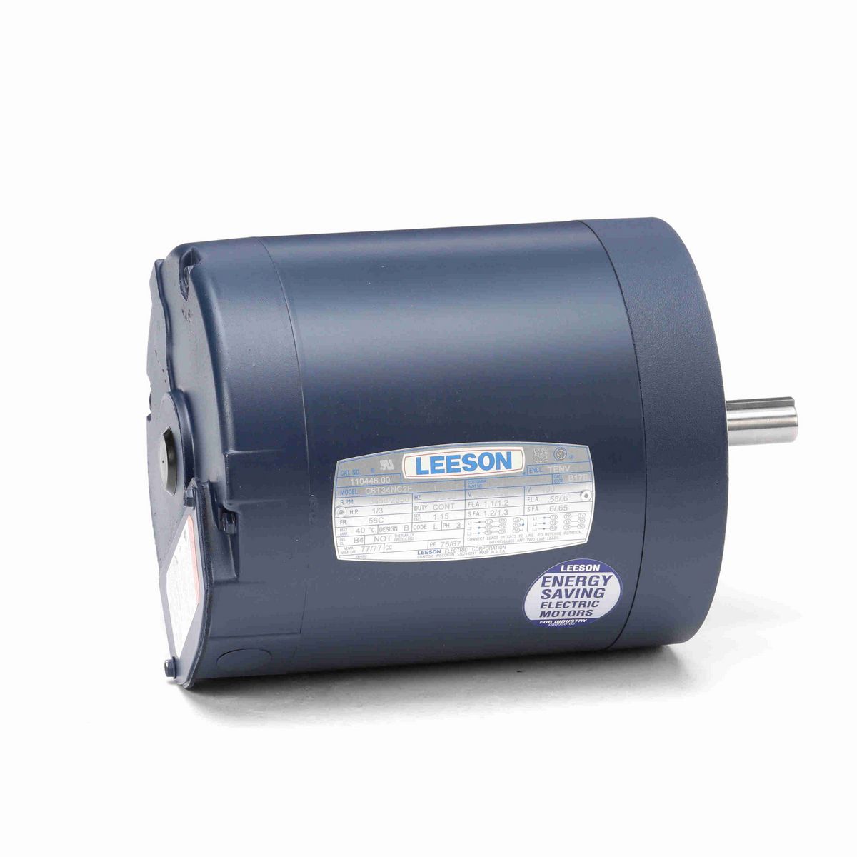 LEESON General Purpose Motor, 0.33 & 0.33 HP, 3 Ph, 60 & 50 Hz, 230/460 & 208-230/460 V, 3600 & 3000 RPM, 56C Frame, TENV - 110446.00