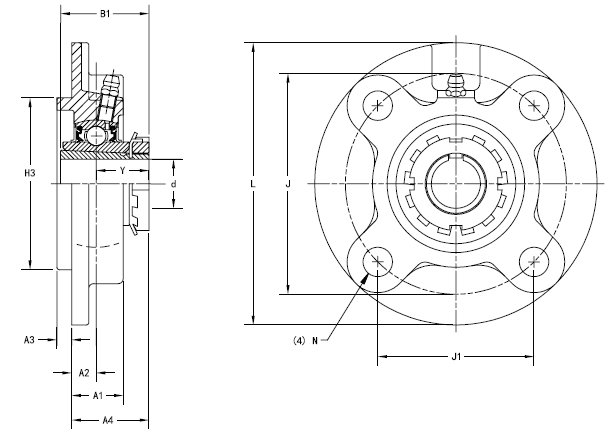 Bearing Unit - Adapter Sleeve UKFC207 - H2307, UKFC 200 Piloted Round Flanged Mounted Bearings - Adapter Sleeve Locking