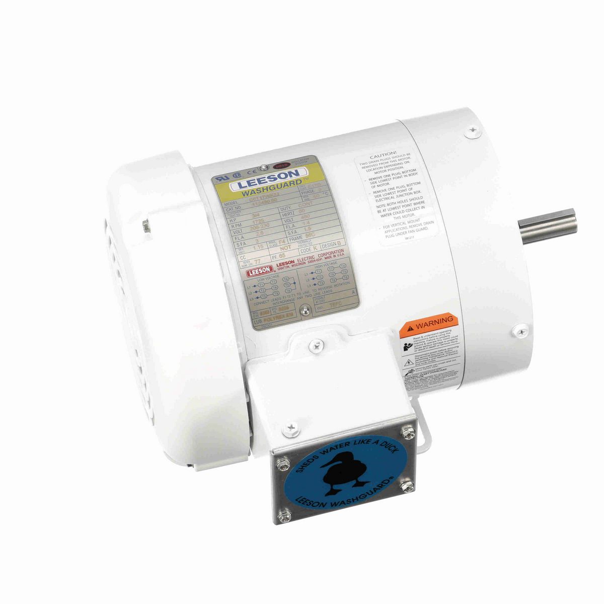 LEESON White Duck™ General Purpose Motor, 0.75 HP, 3 Ph, 60 Hz, 230/460 V, 1800 RPM, 56C Frame, TEFC - 112430.00