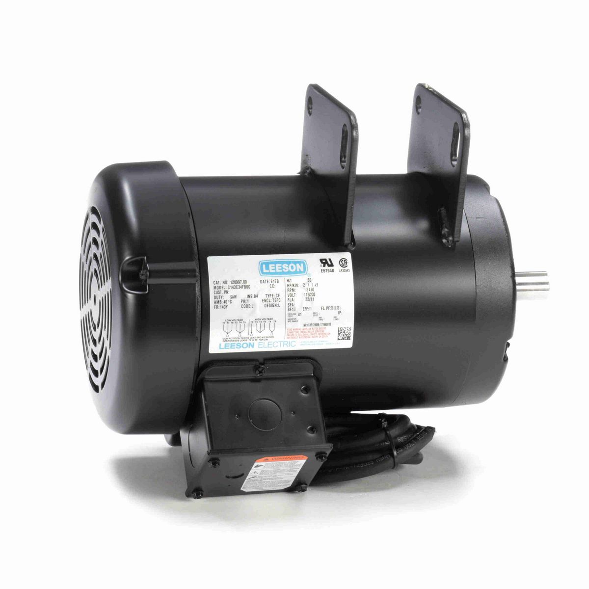 LEESON Other Purpose Motor, 2 HP, 1 Ph, 60 Hz, 115/230 V, 3600 RPM, 143Y Frame, TEFC - 120997.00