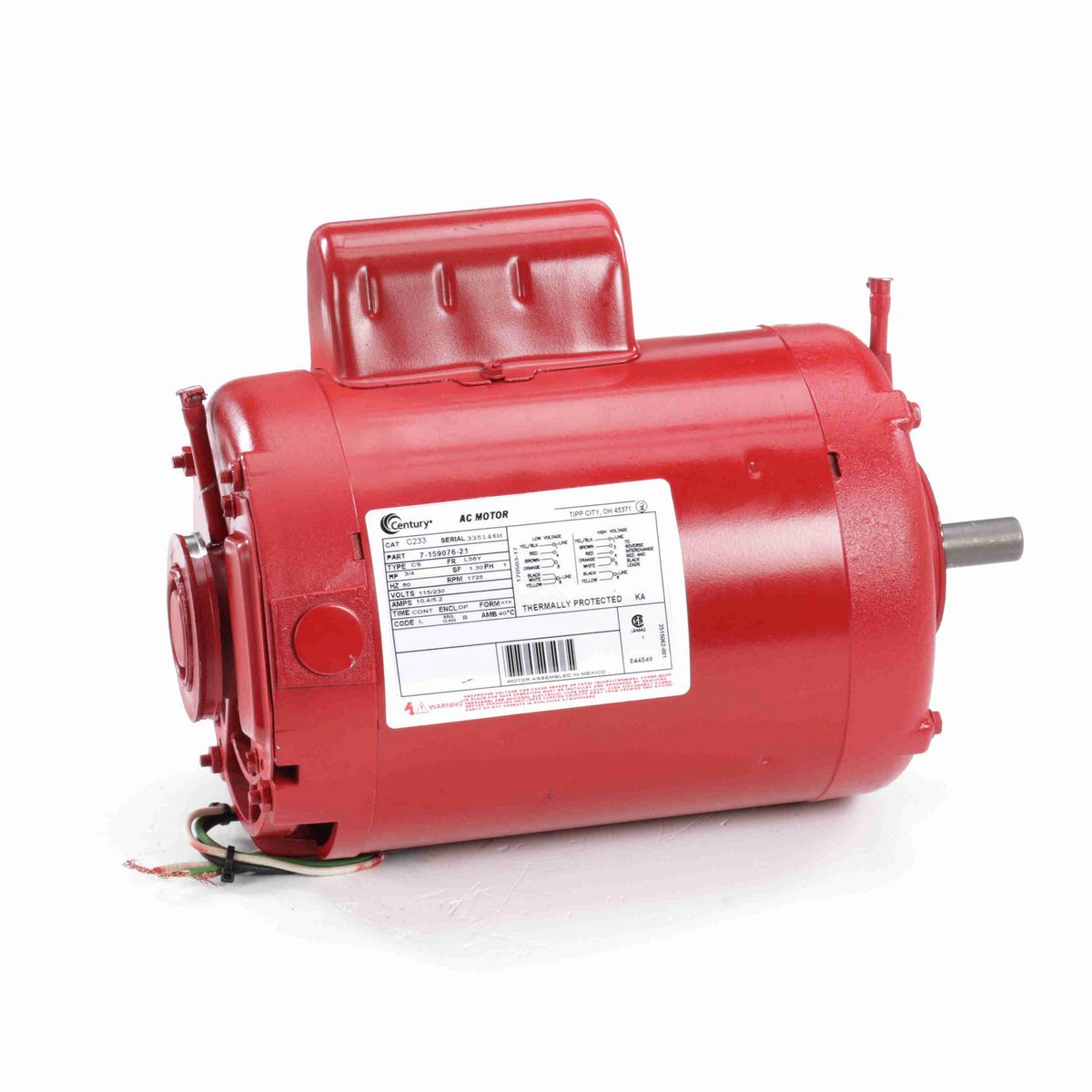 Century Circulator Pump Motor, 3/4 HP, 1 Ph, 60 Hz, 115/230 V, 1800 RPM, L56Y Frame, DP - C233