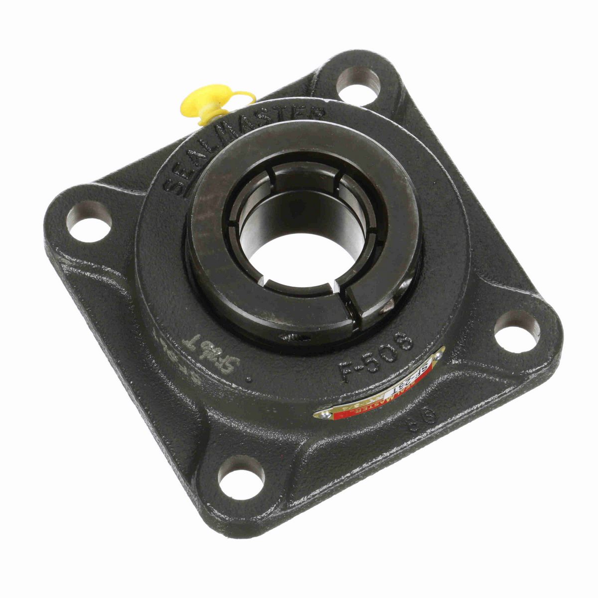 Sealmaster Mounted Cast Iron Four Bolt Flange Ball Bearing - 52100 Bearing Steel, Black Oxided - Concentric Lock - SF-26T