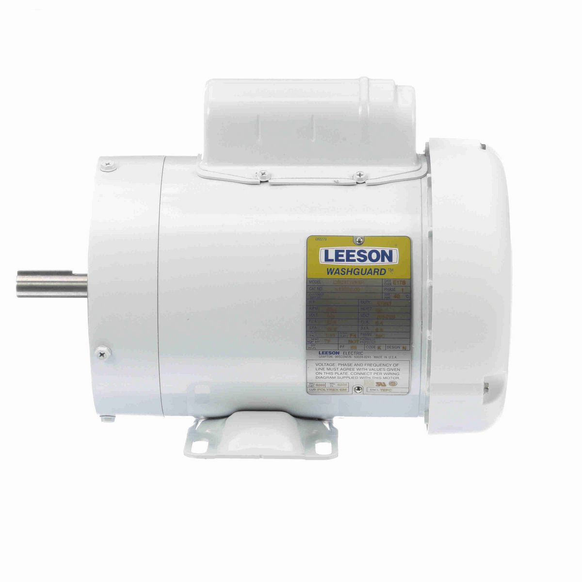 LEESON White Duck™ General Purpose Motor, 1 HP, 1 Ph, 60 Hz, 115/230 V, 1800 RPM, 56C Frame, TEFC - 112529.00