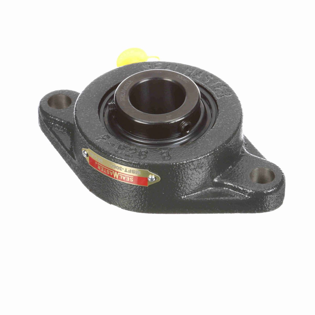 Sealmaster Mounted Cast Iron Two Bolt Flange Ball Bearing - 52100 Bearing Steel, Black Oxided - Setscrew Lock - MSFT-306C