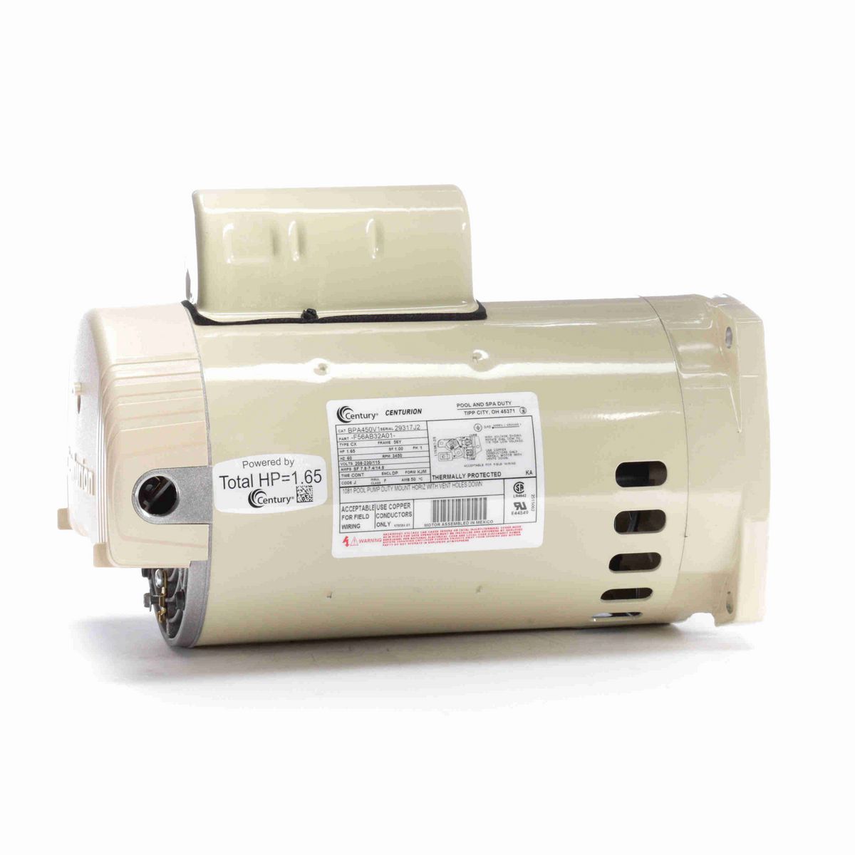 Century Pool Pump Motor, 1.65 HP, 1 Ph, 60 Hz, 208-230/115 V, 3600 RPM, 56Y Frame, DP - BPA450V1