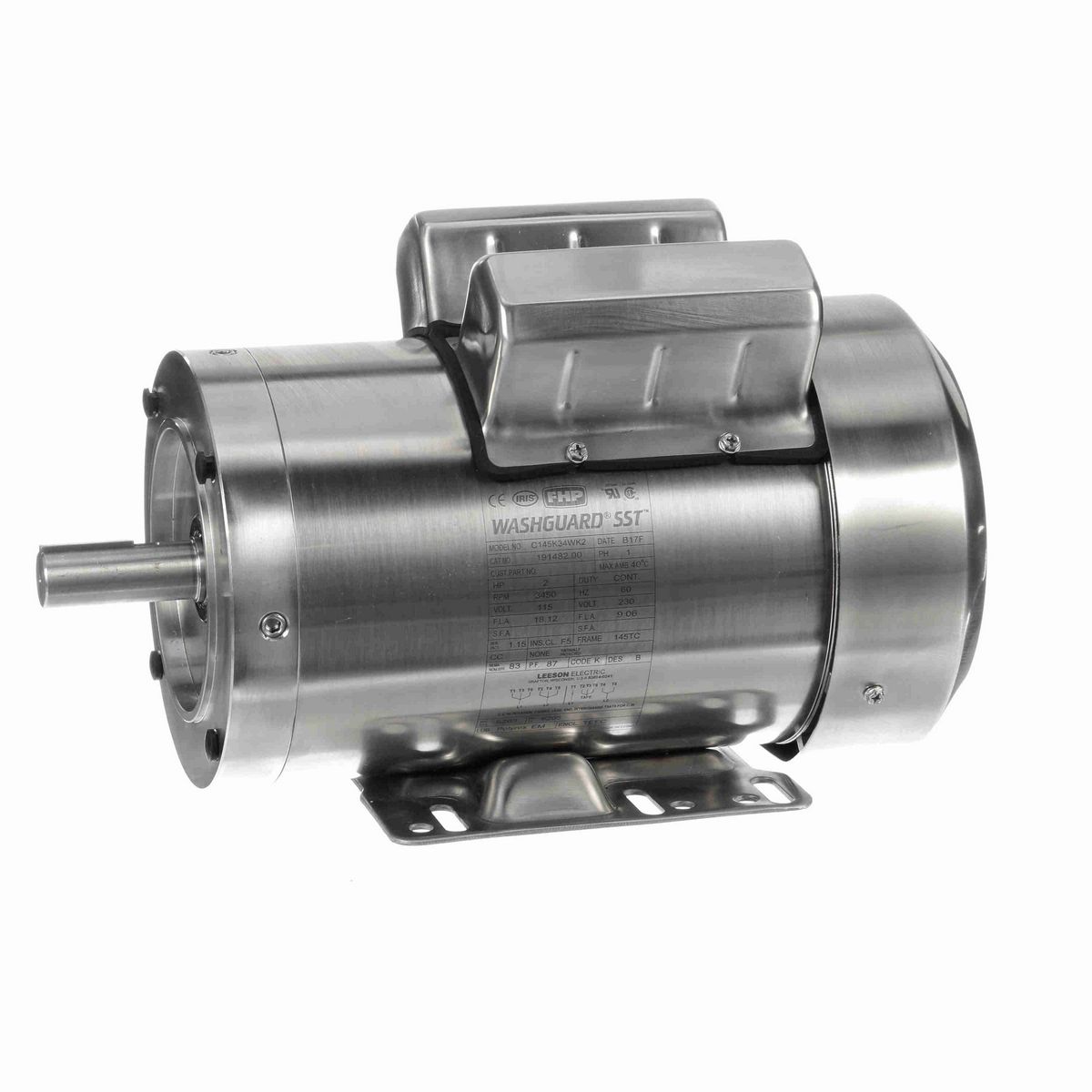 LEESON SST Duck™ General Purpose Motor, 2 HP, 1 Ph, 60 Hz, 115/230 V, 3600 RPM, 145TC Frame, TEFC - 191482.00