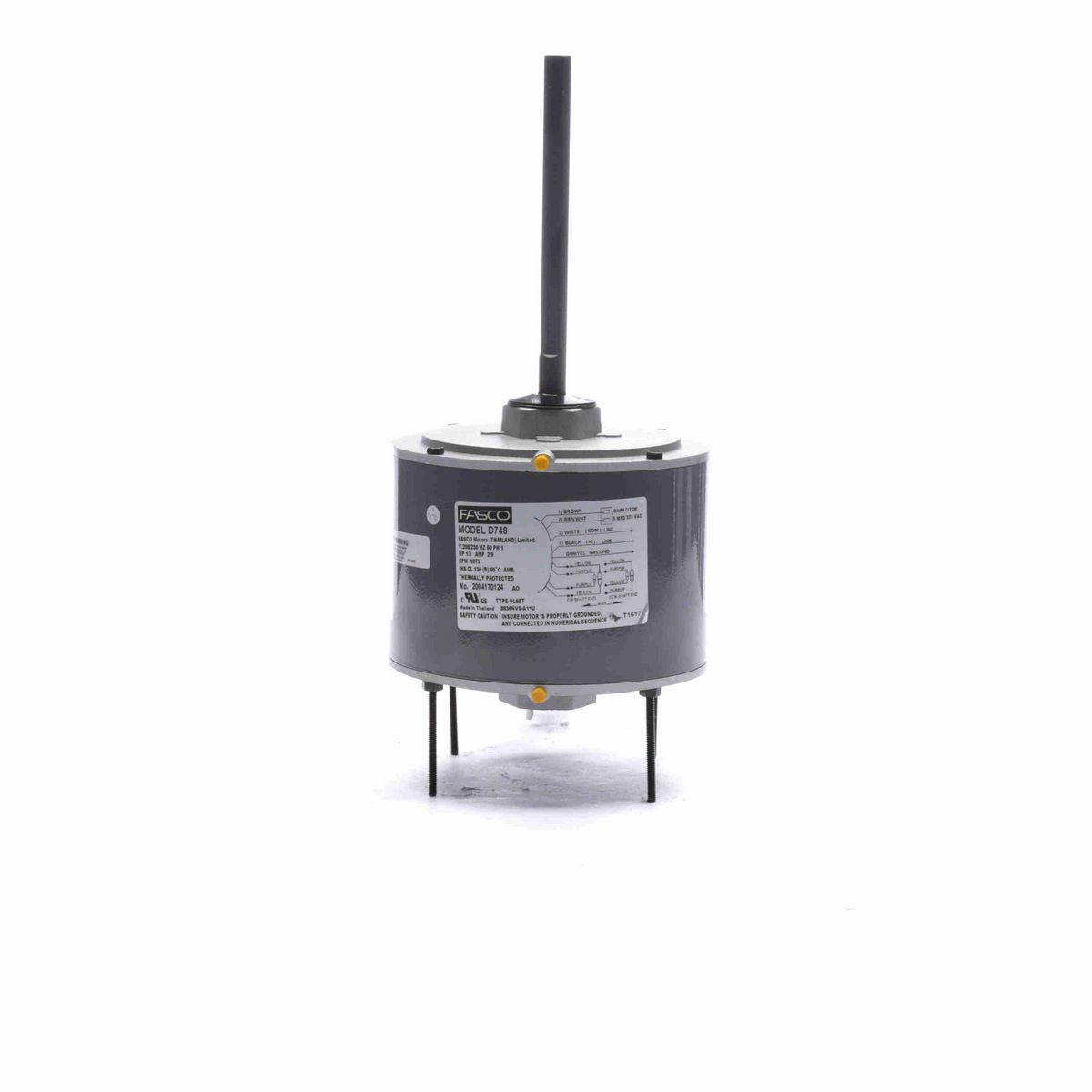 FASCO Condenser Fan Motor, 1/3 HP, 1 Ph, 60 Hz, 208-230 V, 1075 RPM, 1 Speed, 48 Frame, SEMI ENCLOSED - D748