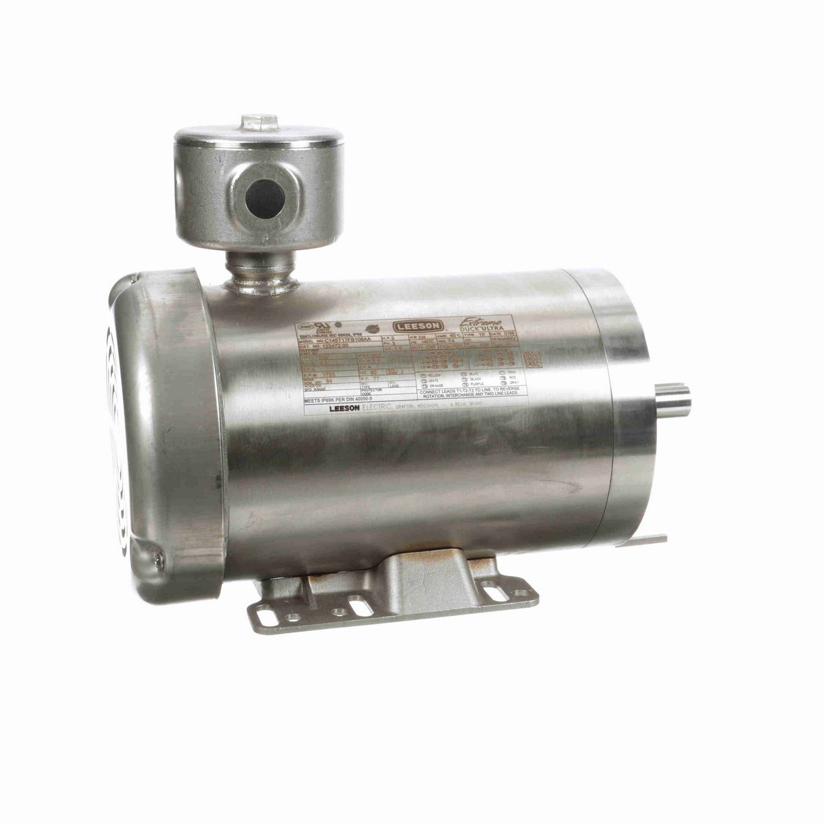LEESON General Purpose Motor, 3 HP, 3 Ph, 60 Hz, 230/460 V, 1800 RPM, 145TC Frame, TEFC - 122472.00