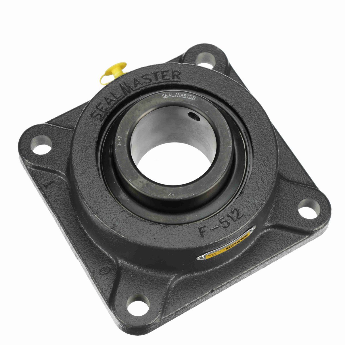 Sealmaster Mounted Cast Iron Four Bolt Flange Ball Bearing - 52100 Bearing Steel, Black Oxided - Setscrew Lock - Air Handling Housing Fit, Noise Tested - MSF-39 CXU