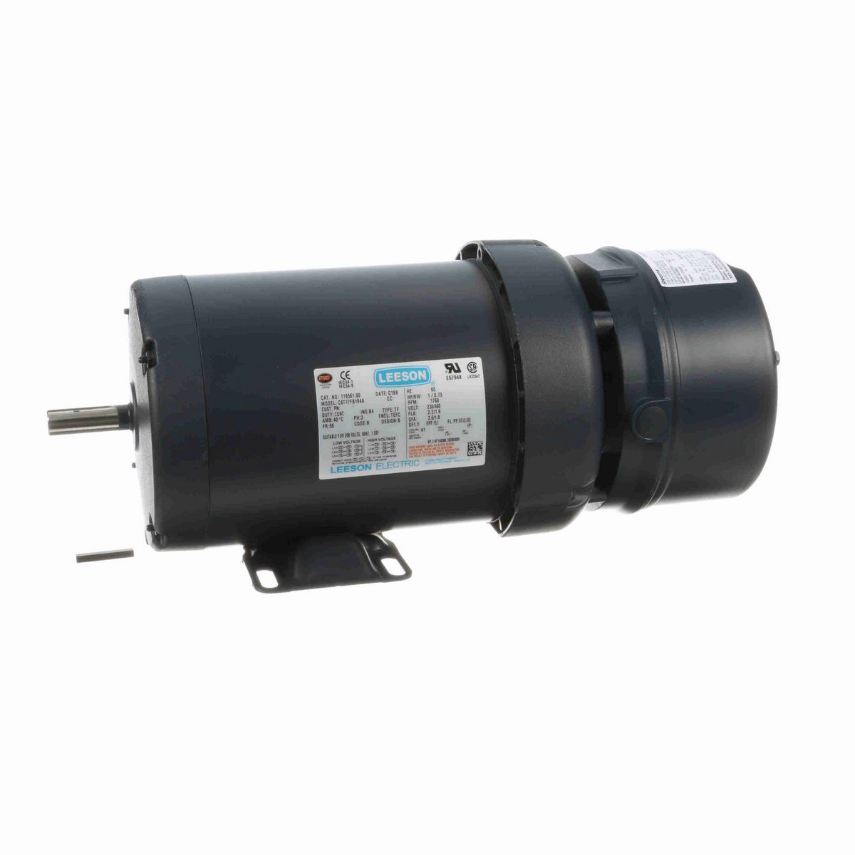 LEESON Brake Motor, 1 HP, 3 Ph, 60 Hz, 230/460 V, 1800 RPM, 56 Frame, TEFC - 119561.00