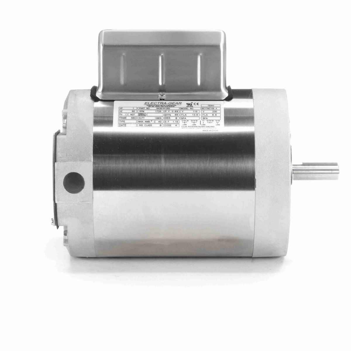 LEESON Boat Hoist Duty Motor, 1 HP, 1 Ph, 60 Hz, 115/230 V, 1800 RPM, 56C Frame, TENV - 6439191262