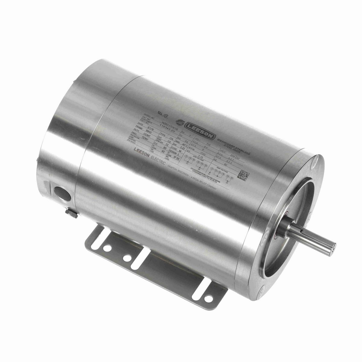LEESON Premium Duck™ General Purpose Motor, 0.33 HP, 1 Ph, 60 Hz, 115/230 V, 1800 RPM, 56HC Frame, TENV - 116343.00