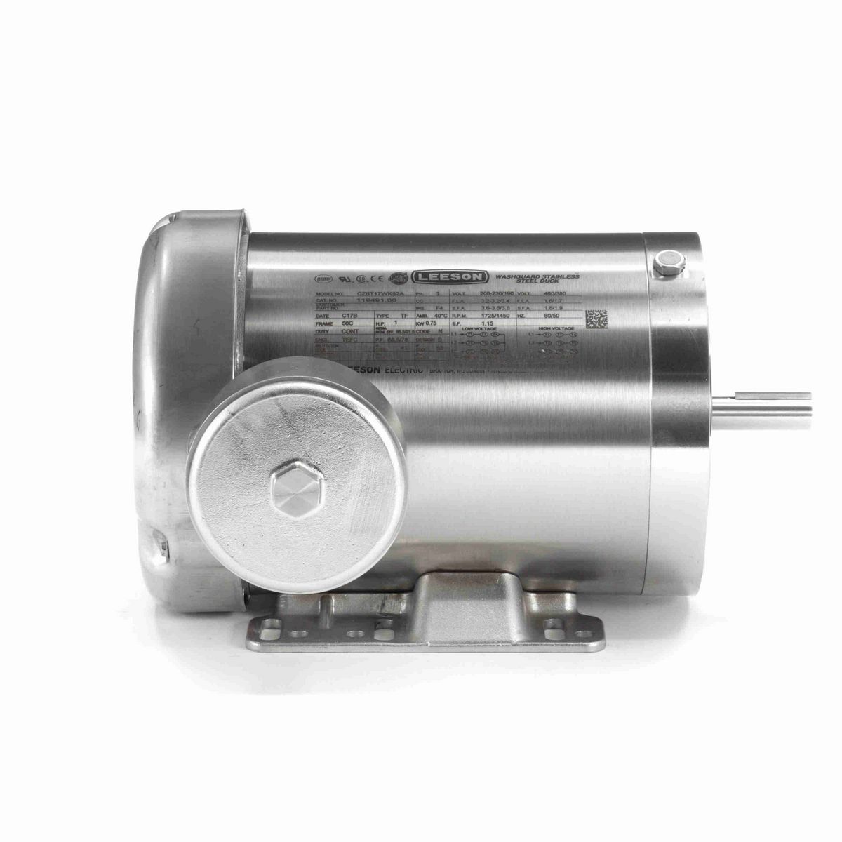 LEESON Premium Duck™ General Purpose Motor, 1 & 1 HP, 3 Ph, 60 & 50 Hz, 230/460 & 190/380 V, 1800 & 1500 RPM, 56C Frame, TEFC - 119491.00
