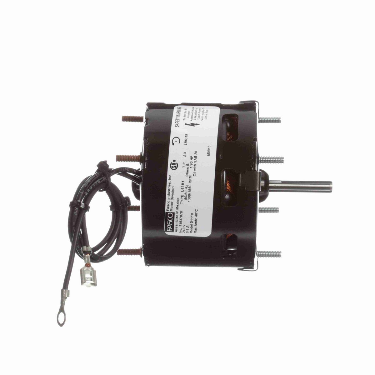 FASCO OEM Replacement Motor, 1/90 HP, 1 Ph, 60 Hz, 240 V, 1300/1550 RPM, 1 Speed, 3.3" Diameter, OAO - D1119