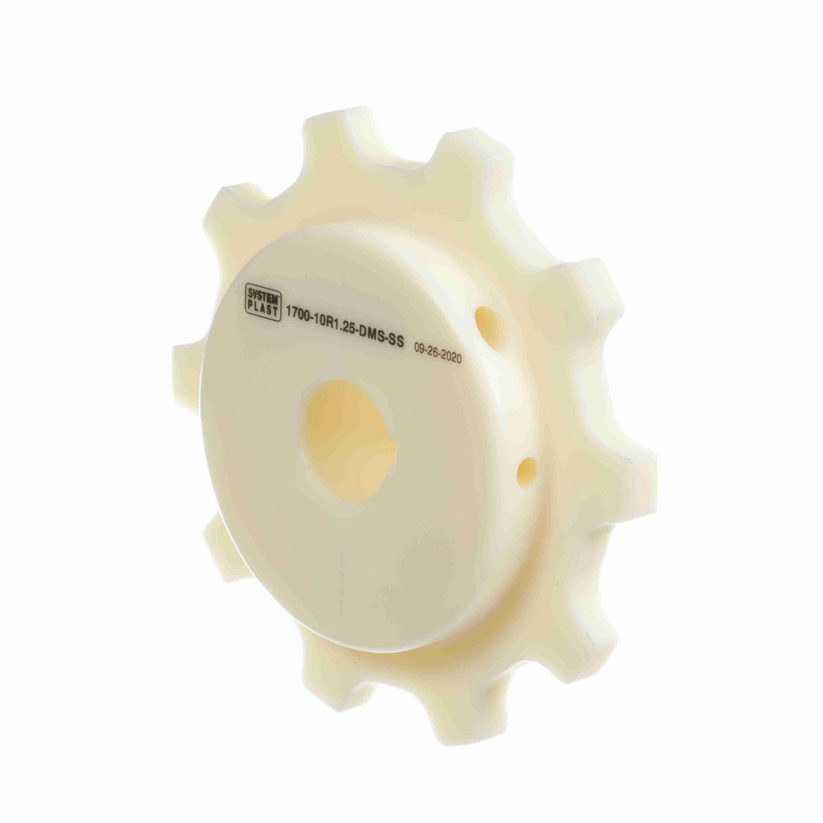 System Plast 1700 Series Split Machined Sprocket with 10 Teeth, a 1-1/4in Round Shaft-Ready Bore and Setscrew - 1700-10R1.25-DMS-SS