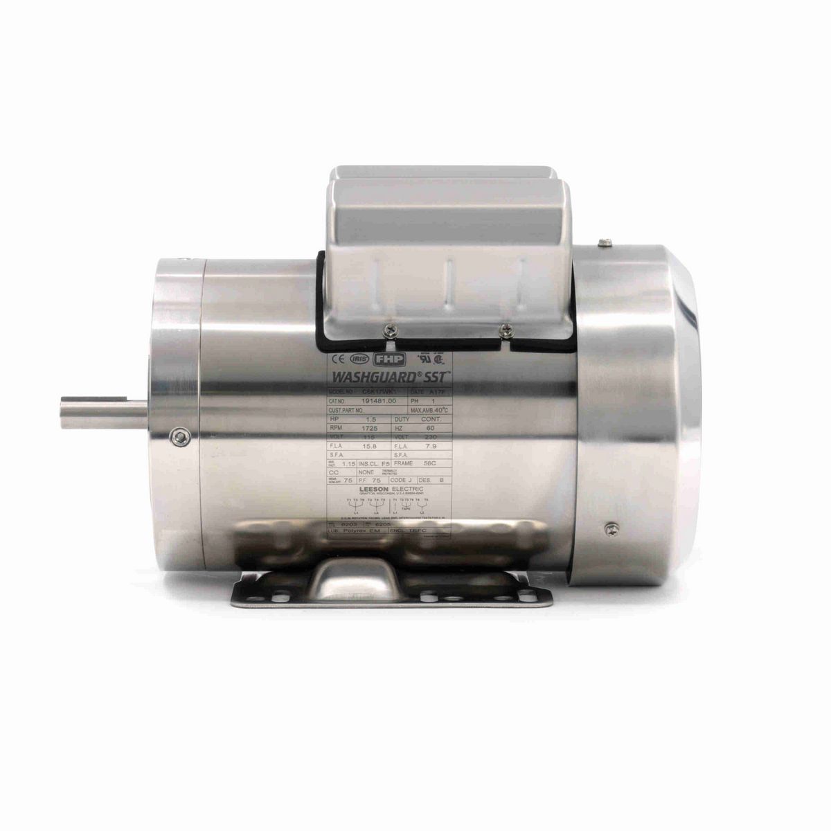 LEESON SST Duck™ General Purpose Motor, 1.50 HP, 1 Ph, 60 Hz, 115/230 V, 1800 RPM, 56C Frame, TEFC - 191481.00