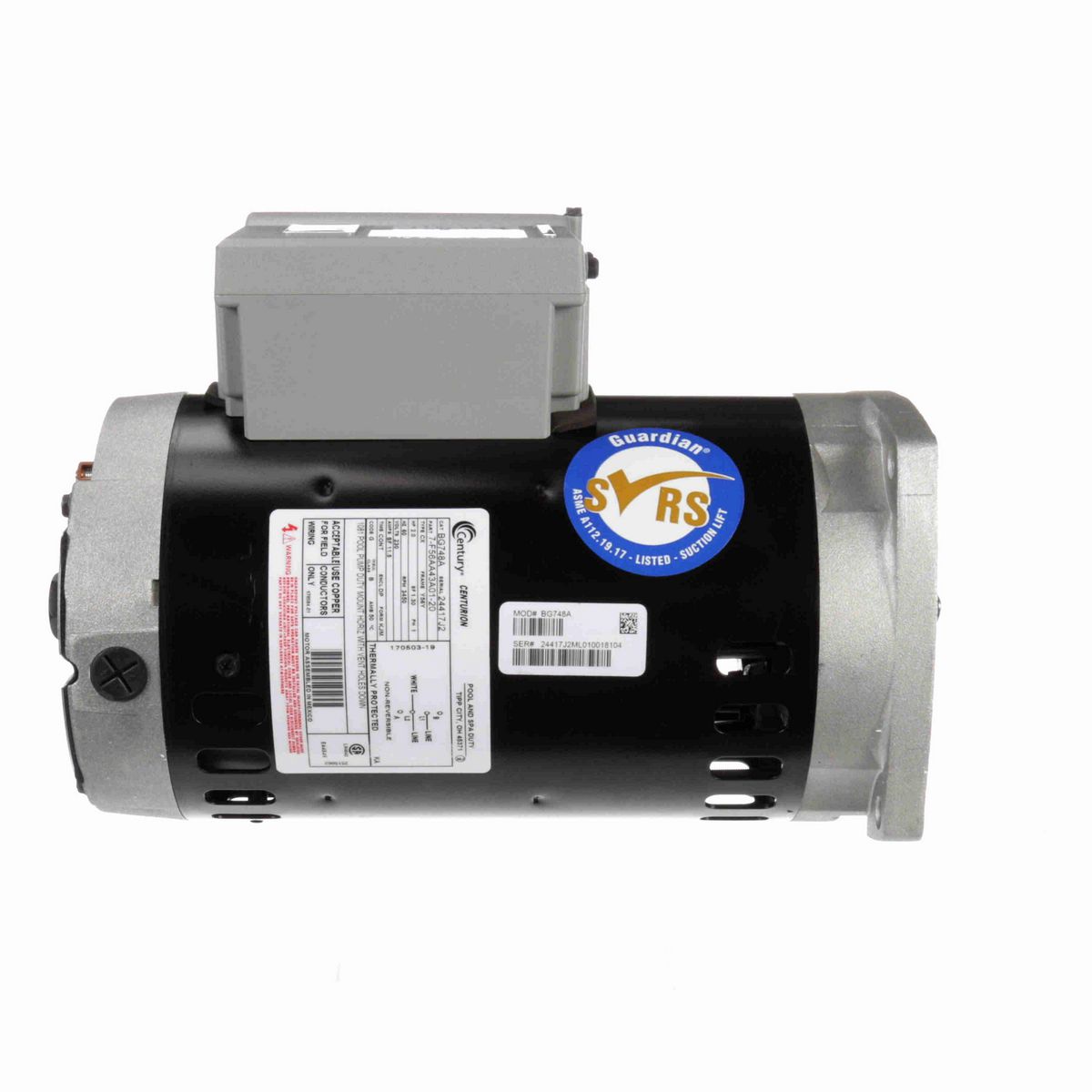 Century Guardian ® Motors Pool Pump Motor, 2.0 HP, 1 Ph, 60 Hz, 230 V, 3600 RPM, Y56Y Frame, DP - BG748A