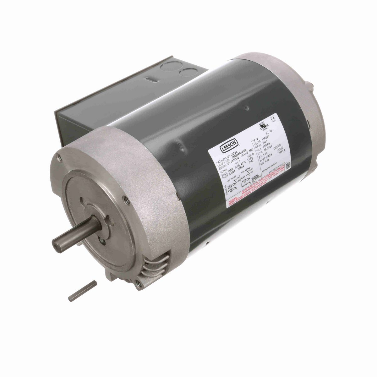 LEESON General Purpose Motor, 2 HP, 1 Ph, 60 Hz, 115/230 V, 3600 RPM, 56C Frame, DP - G272A