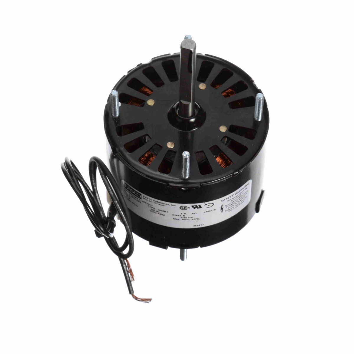 FASCO Fan and Blower Motor, 1/40 HP, 1 Ph, 60 Hz, 115 V, 1500 RPM, 1 Speed, 3.3" Diameter, OAO - D127