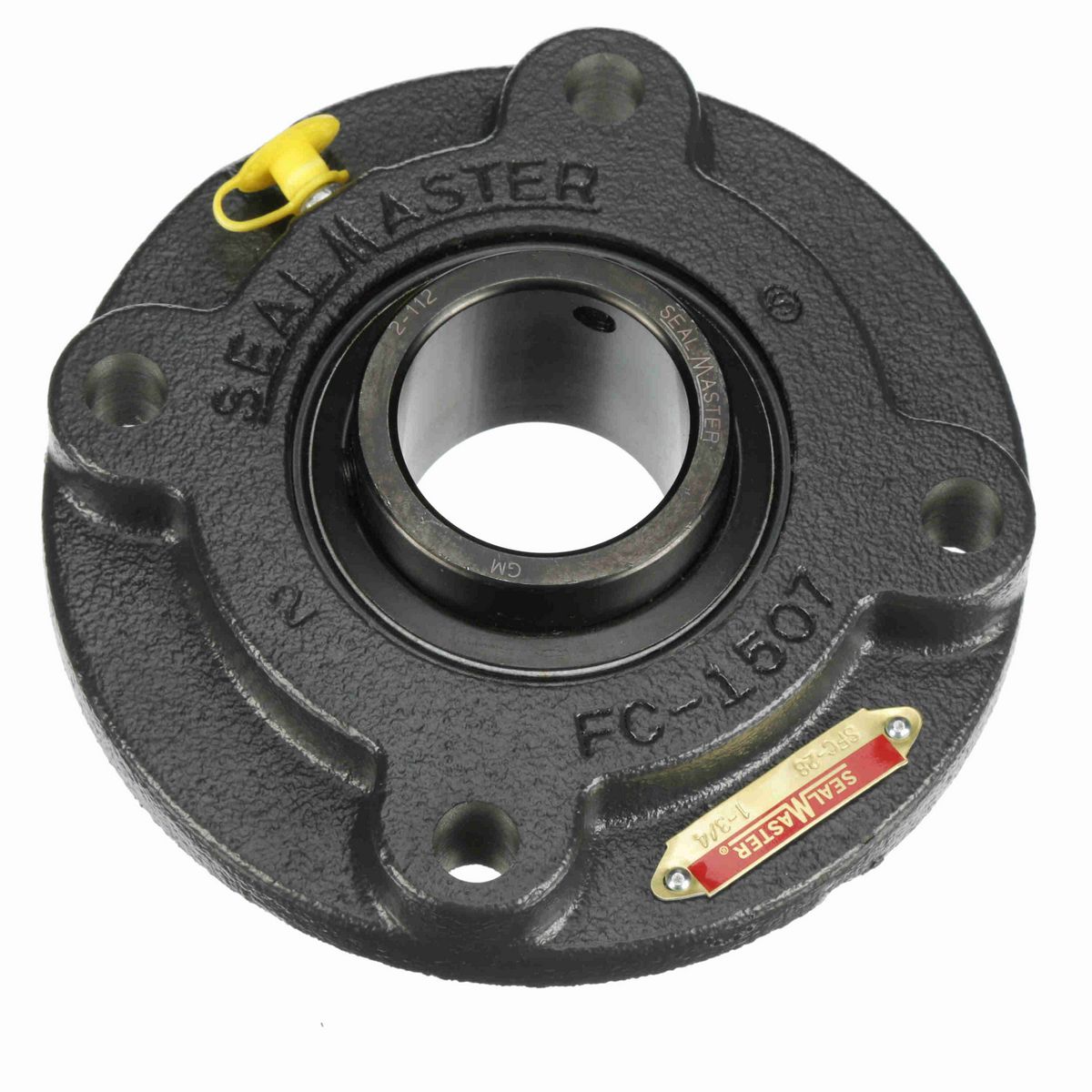Sealmaster Mounted Cast Iron Flange Cartridge Ball Bearing - 52100 Bearing Steel, Black Oxided - Setscrew Lock - SFC-28