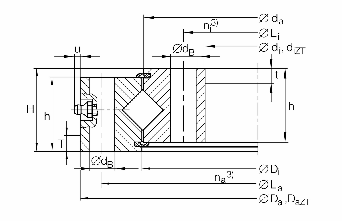 Опорно-поворотное устройство, подшипник с перекрестными роликами, без зубчатого венца INA XU160405-ZT