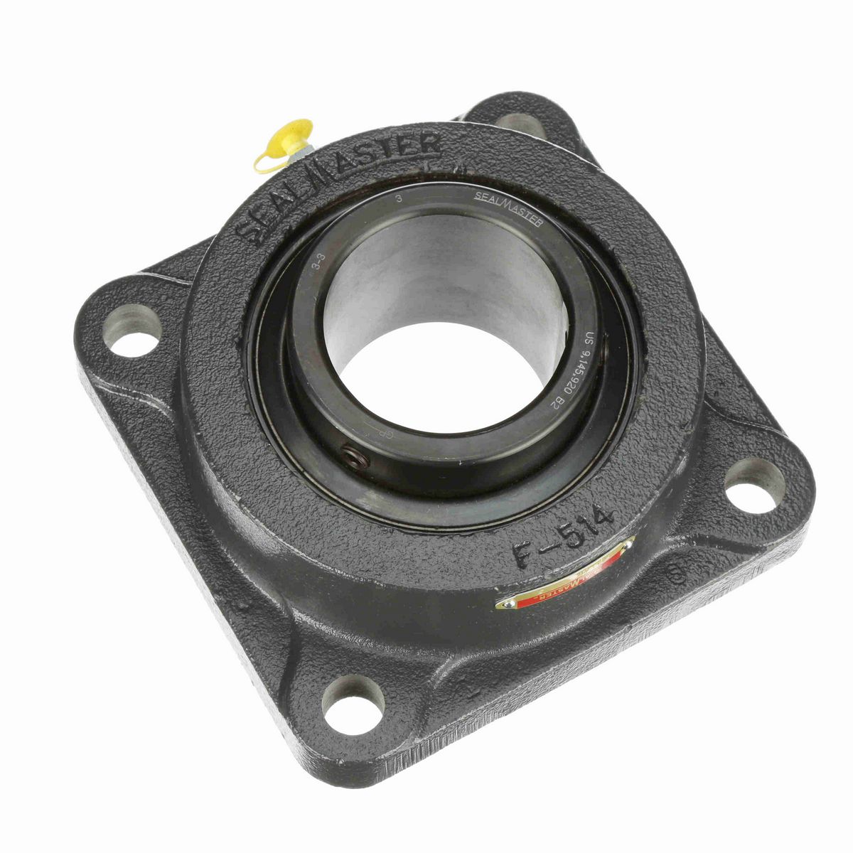 Sealmaster Mounted Cast Iron Four Bolt Flange Ball Bearing - 52100 Bearing Steel, Black Oxided - Setscrew Lock - MSF-48
