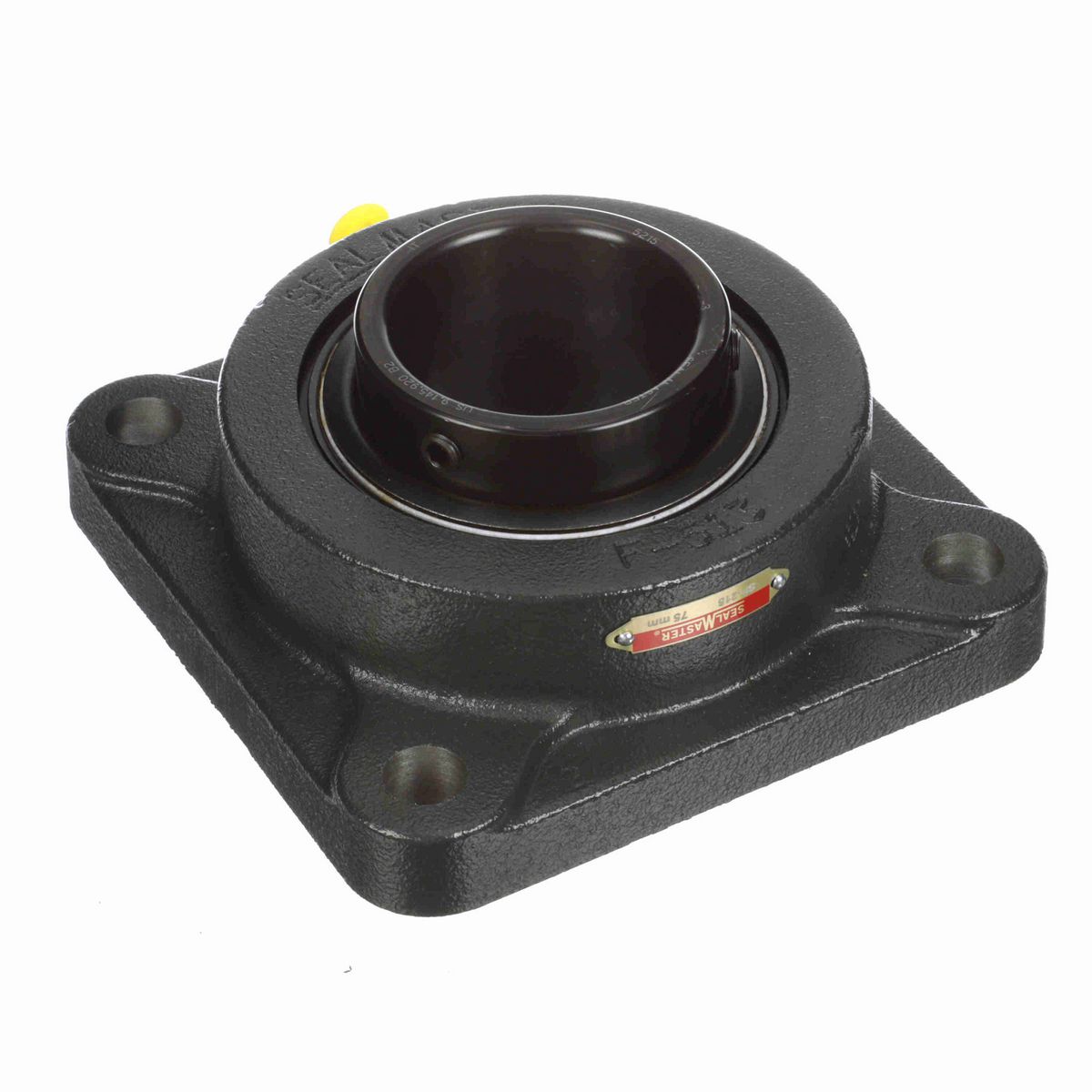 Sealmaster Mounted Cast Iron Four Bolt Flange Ball Bearing - 52100 Bearing Steel, Black Oxided - Setscrew Lock - SF-215
