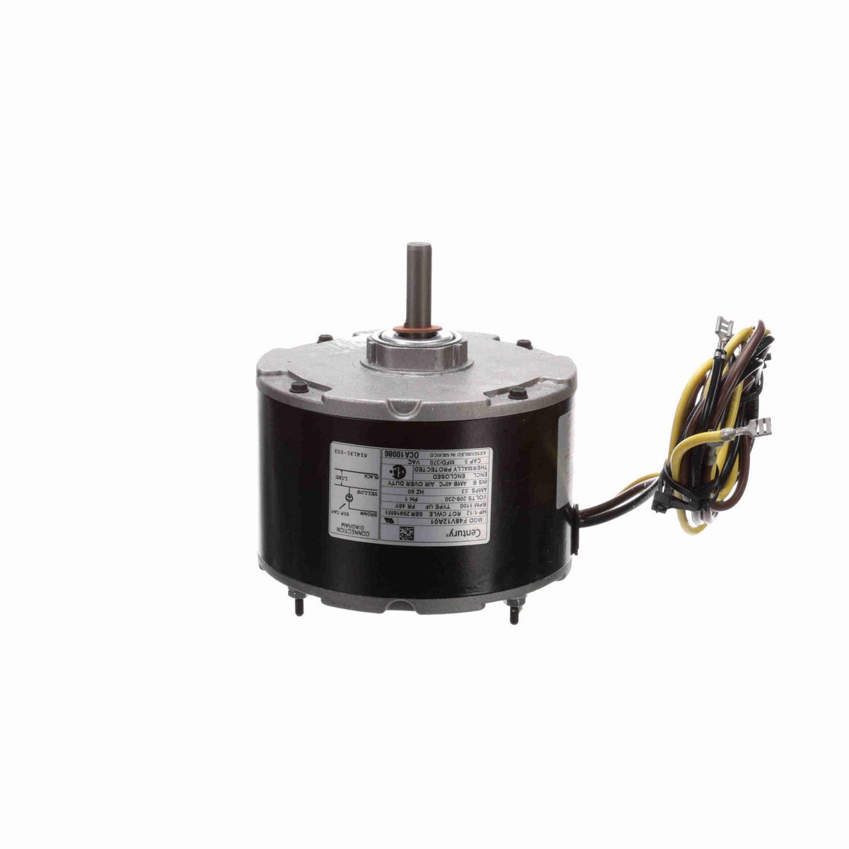 Century OEM Replacement Motor, 1/12 HP, 1 Ph, 60 Hz, 208-230 V, 1100 RPM, 1 Speed, 48 Frame, TEAO - OCA10086