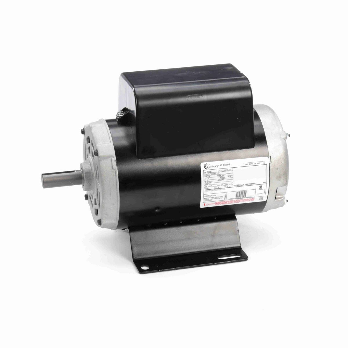 Century Air Compressor Motor, 6.0 HP, 1 Ph, 60 Hz, 230 V, 3600 RPM, R56Y Frame, DP - B387