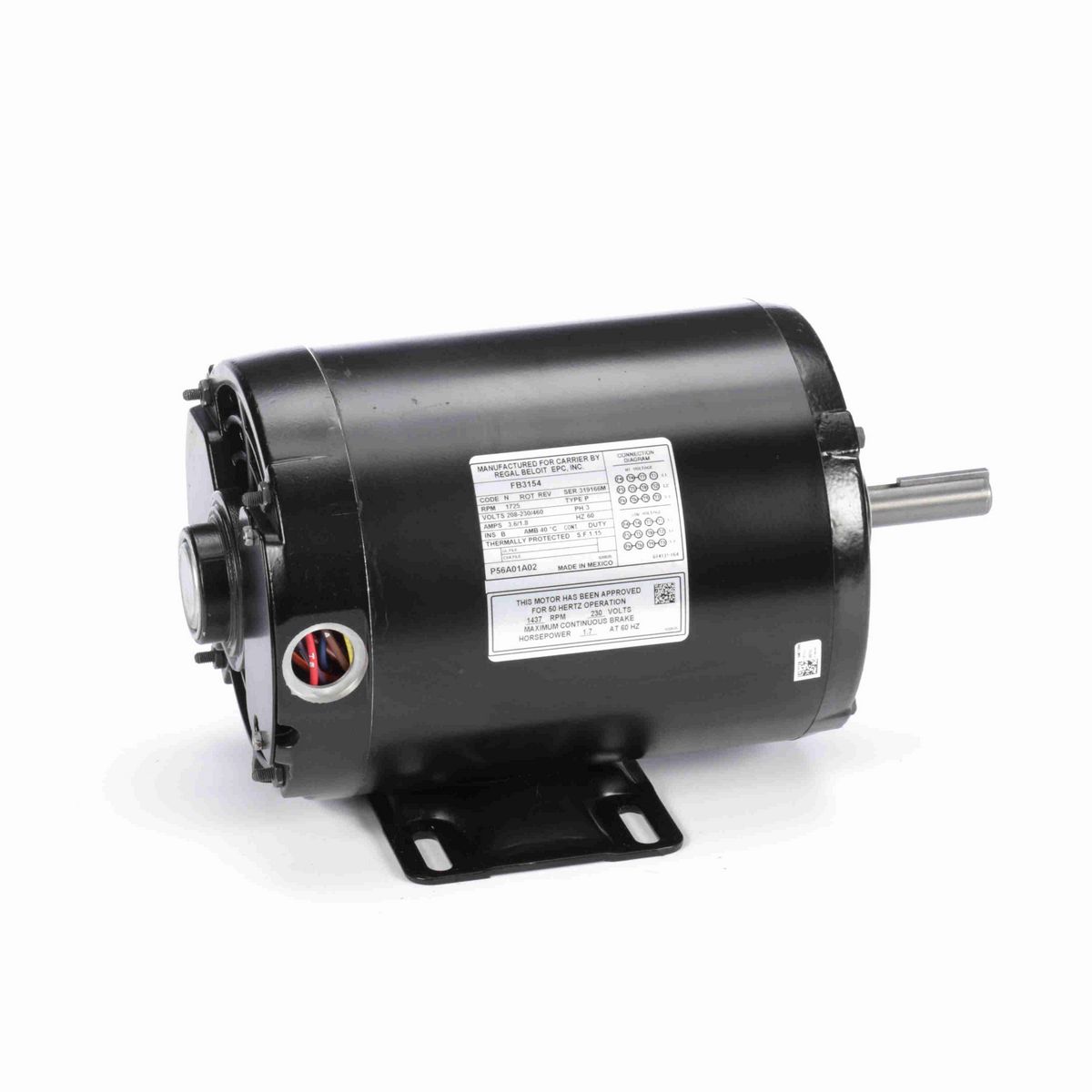 Century OEM Replacement Motor, SPL HP, 3 Ph, 60 Hz, 208-230/460 V, 1800 RPM, 56 Frame, OPEN - FB3154