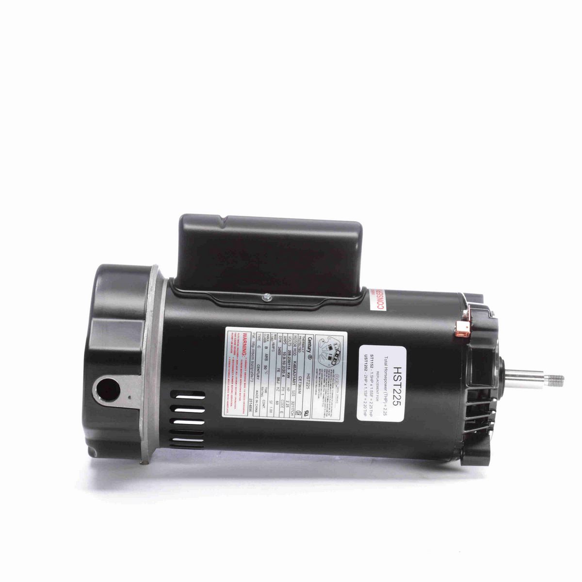 Century Centurion PRO ® Motors Pool Pump Motor, 2.25 HP, 1 Ph, 60 Hz, 208-230/115 V, 3600 RPM, 56J Frame, ODP - HST225