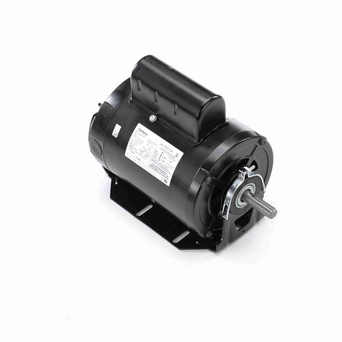 Century Refrigeration Motor, 1.0 HP, 1 Ph, 60 Hz, 115/208-230 V, 1800 RPM, 56 Frame, OPEN - V1104BL