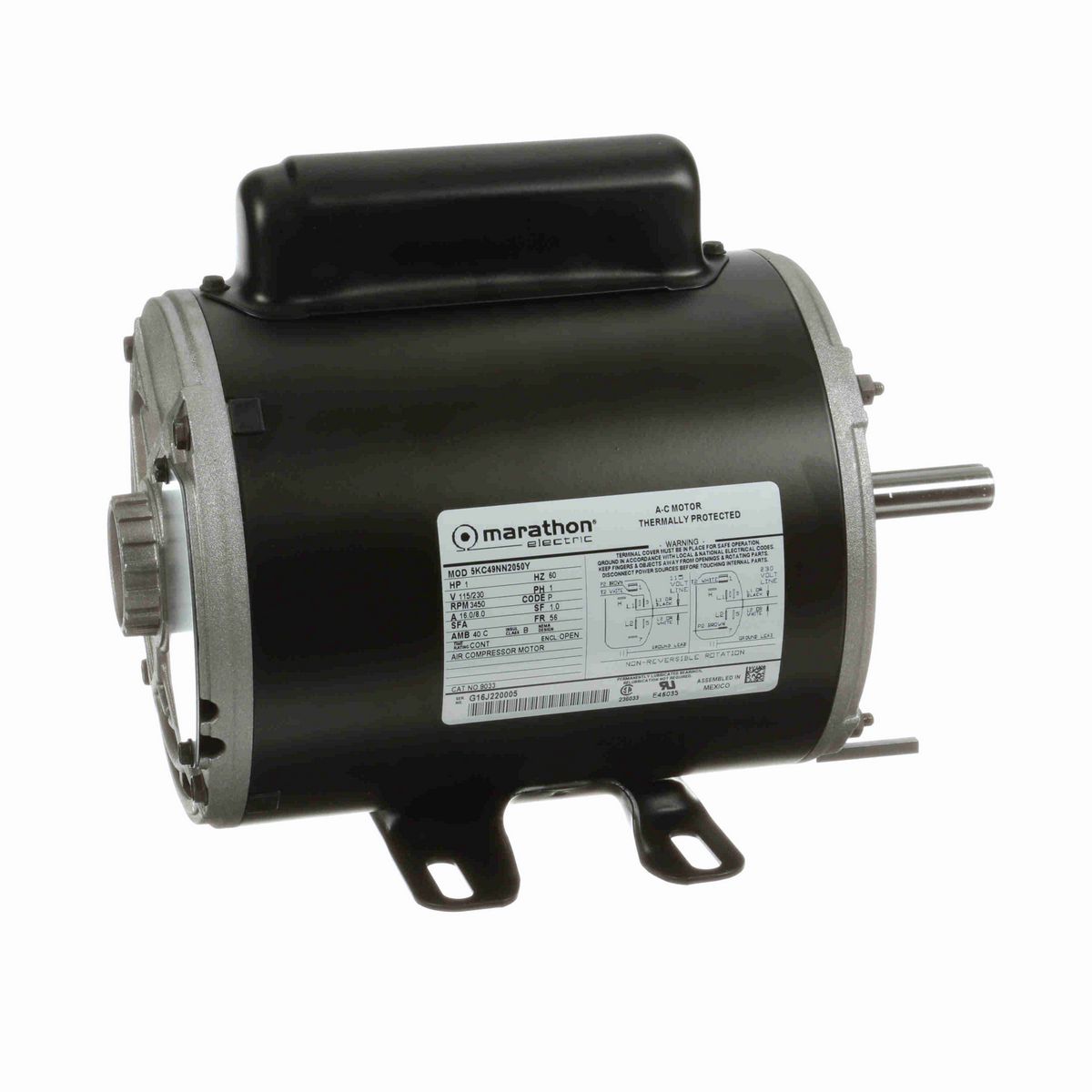 LEESON General Purpose Motor, 1 HP, 1 Ph, 60 Hz, 115/230 V, 3600 RPM, 56 Frame, OPEN - 9033