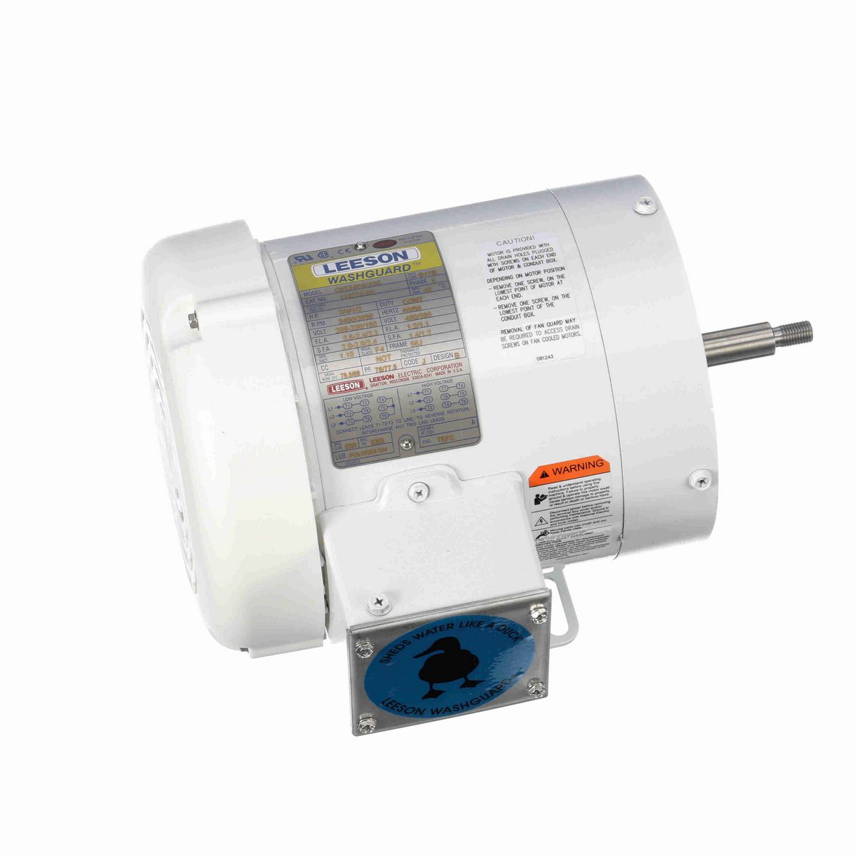 LEESON White Duck™ Jet Pump Motor, 0.75 & 0.50 HP, 3 Ph, 60 & 50 Hz, 230/460 & 190/380 V, 3600 & 3000 RPM, 56J Frame, TEFC - 116779.00