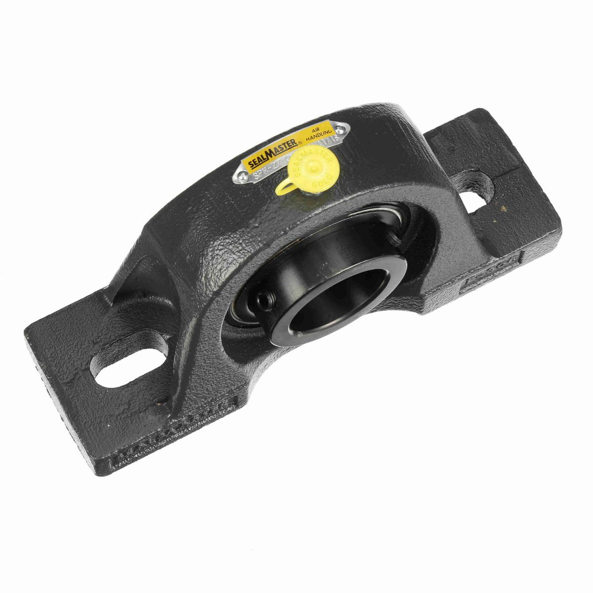 Sealmaster Mounted Cast Iron Two Bolt Pillow Block Ball Bearing - 52100 Bearing Steel, Black Oxided - Setscrew Lock - Air Handling Housing Fit, Noise Tested - SPM-27 CXU