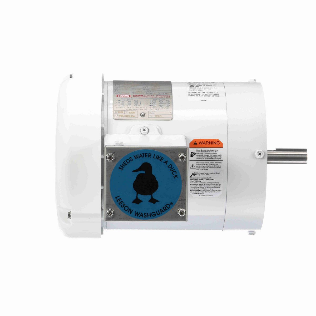 LEESON White Duck™ General Purpose Motor, 0.75 & 0.50 HP, 3 Ph, 60 & 50 Hz, 230/460 & 190/380 V, 1800 & 1500 RPM, 56C Frame, TEFC - 116645.00