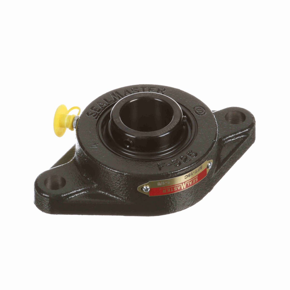 Sealmaster Mounted Cast Iron Two Bolt Flange Ball Bearing - 52100 Bearing Steel, Black Oxided - Setscrew Lock - SFT-18C