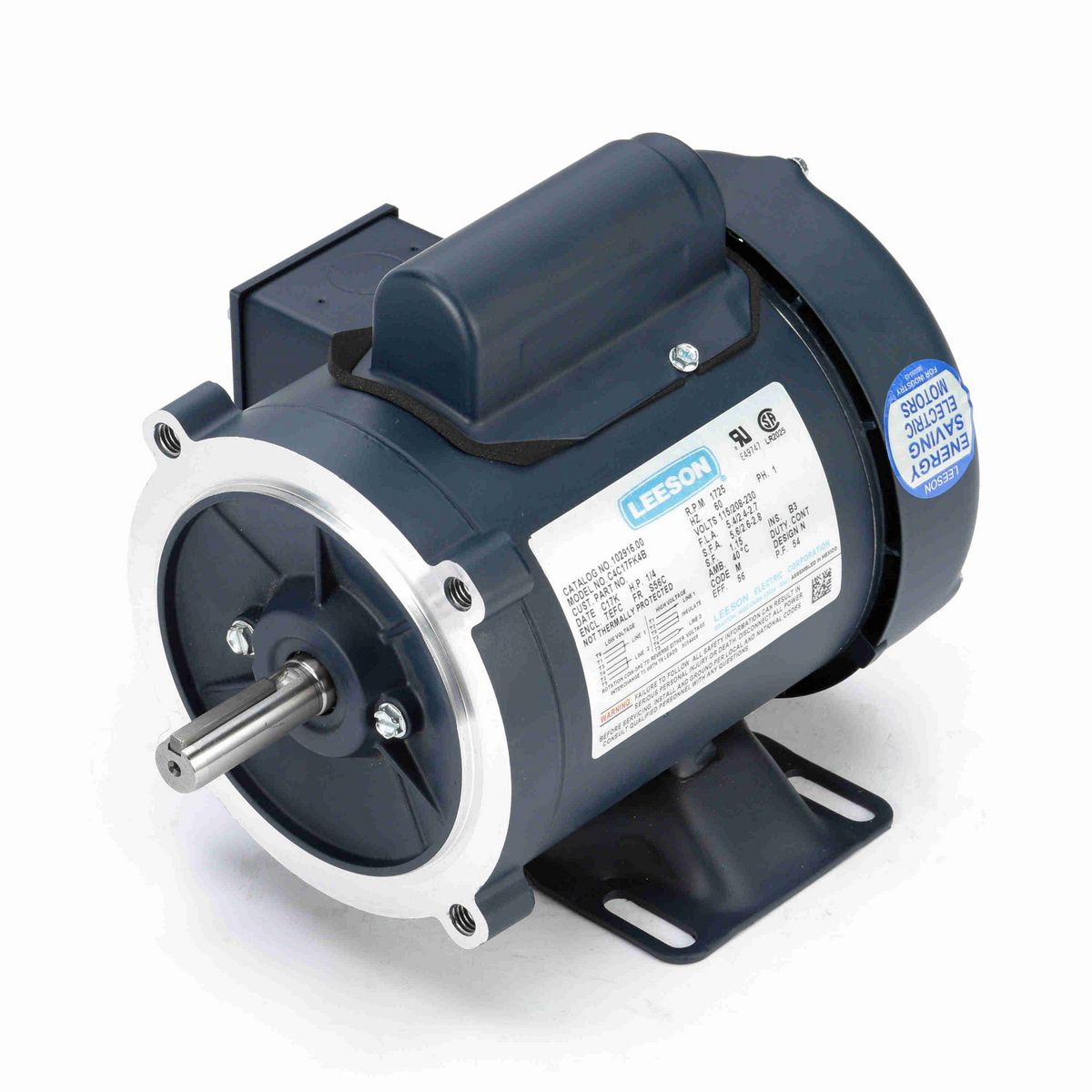 LEESON General Purpose Motor, 0.25 HP, 1 Ph, 60 Hz, 115/230 V, 1800 RPM, S56C Frame, TEFC - 102916.00