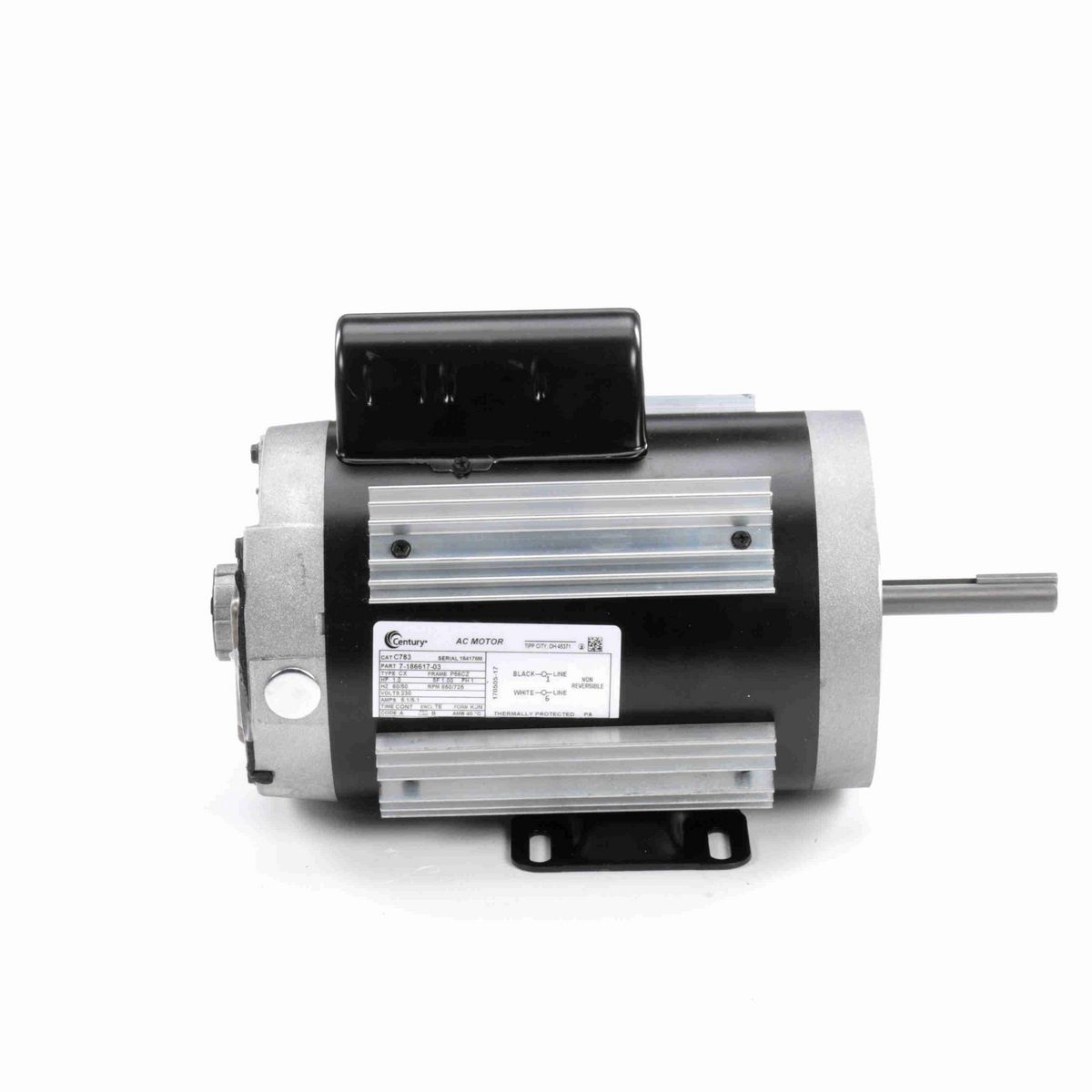 Century Direct Drive Fan Motor, 1.0 HP, 1 Ph, 60/50 Hz, 230 V, 900 RPM, P56CZ Frame, TEAO - C783