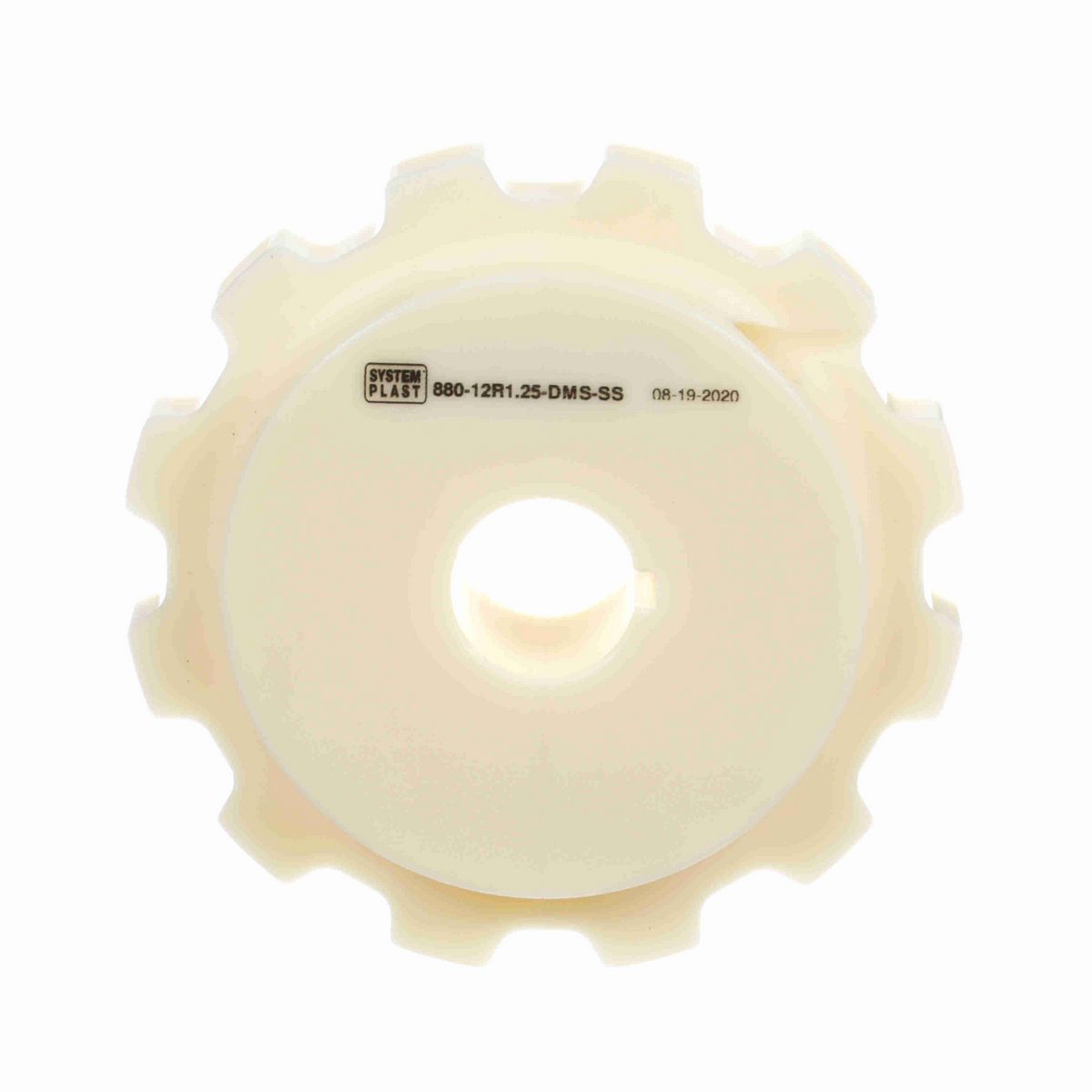 System Plast 880 Series Split Machined Sprocket with 12 Teeth, a 1-1/4in Round Shaft-Ready Bore and Setscrew - 880-12R1.25-DMS-SS