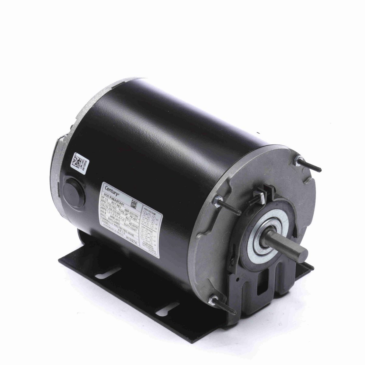 Century General Purpose Motor, 1/3 HP, 3 Ph, 60 Hz, 208-230/460 V, 1800 RPM, 48Y Frame, TEAO - H1027A