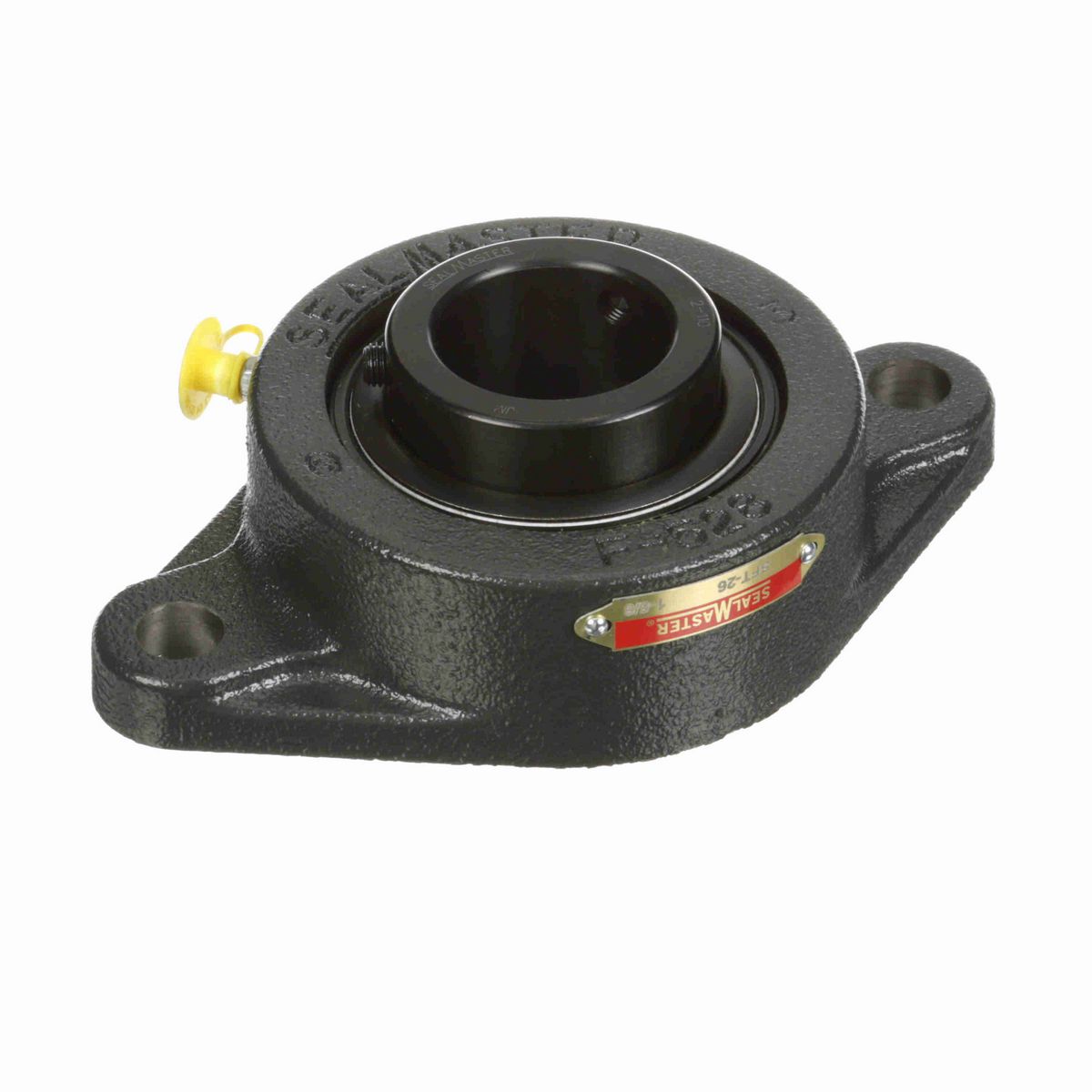 Sealmaster Mounted Cast Iron Two Bolt Flange Ball Bearing - 52100 Bearing Steel, Black Oxided - Setscrew Lock - SFT-26