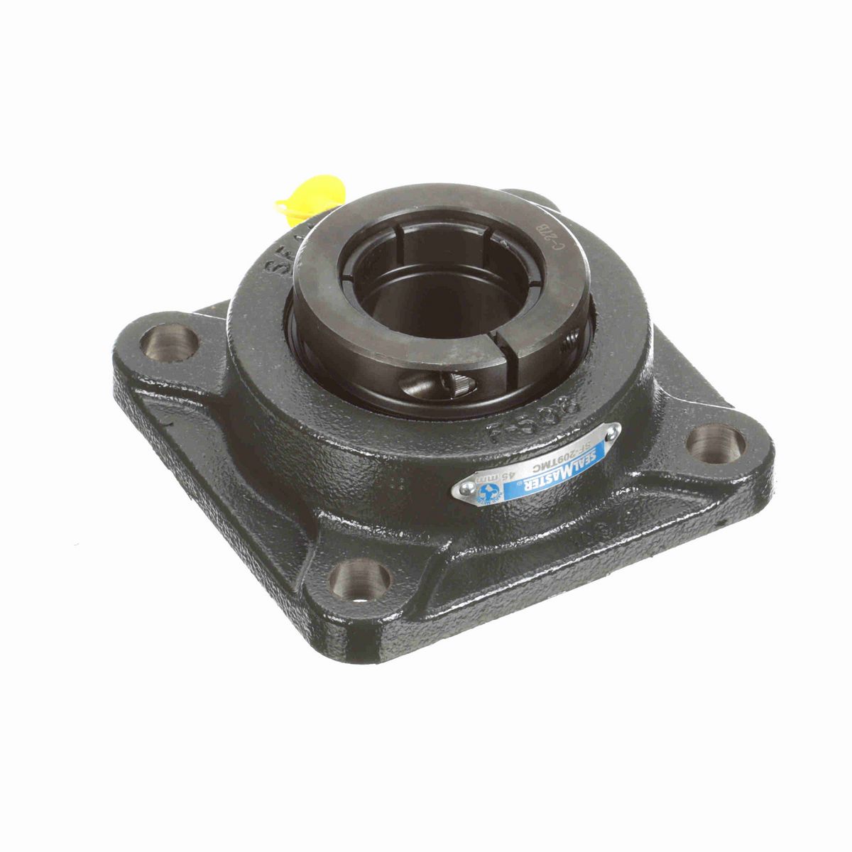 Sealmaster Mounted Cast Iron Four Bolt Flange Ball Bearing - 52100 Bearing Steel, Black Oxided - Concentric Lock - SF-209TMC